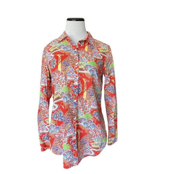 J. McLaughlin Tops - J.‎ McLaughlin Womens Lois Shirt Size S Red Paradise Tropical Ornate Birds Artsy